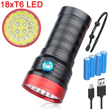 

2020 Super Powerful USB Rechargeable 18* T6 LED Flashlight Hunting flashlight Camping Torch Use 4*18650 Battery flashlight torch