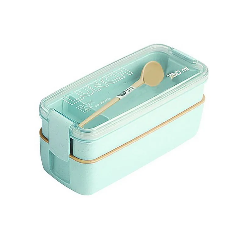 2 слоя японский контейнер для хранения пищи Пшеничная солома Bento Ланч-бокс для школьников герметичная микроволновая посуда Ланч-бокс - Цвет: green