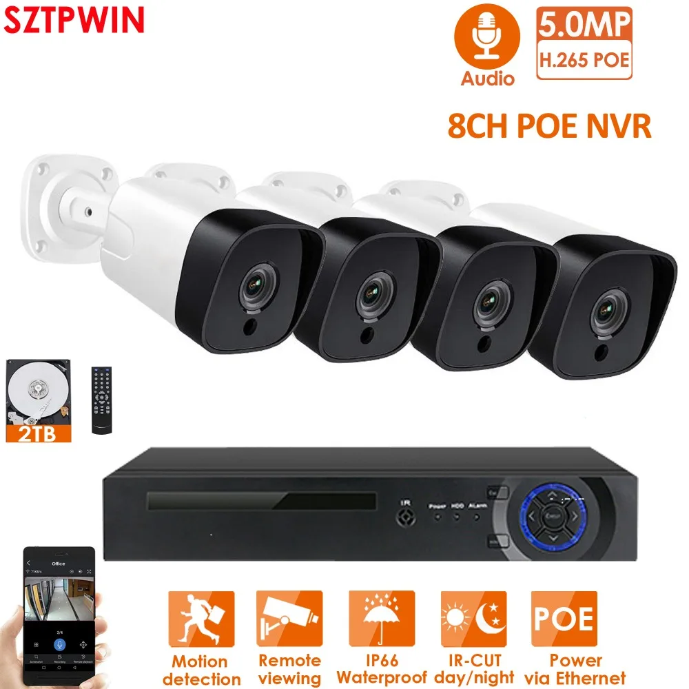 H.265 8CH 48V POE NVR комплект CCTV система 5,0 MP IP POE камера P2P IR IP66 наружная Всепогодная система видеонаблюдения