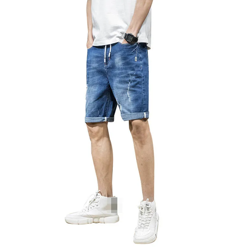 Summer New Men's Solid Straight Jeans Fashion Casual Stretch Short Slim Fit High Quality Elastic Denim Shorts Male Brand Clothes