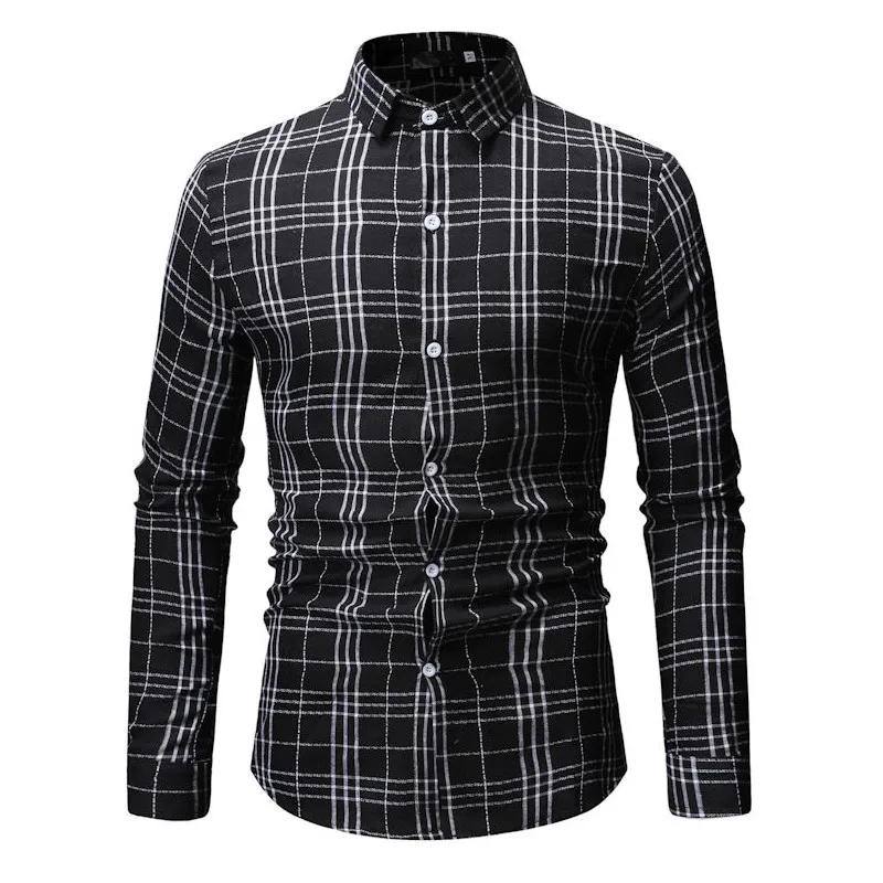 Осенние мужские рубашки, повседневная приталенная уличная одежда, блузка с принтом с музыкальными нотами, черная рубашка на пуговицах с отворотом, топы с длинными рукавами - Цвет: ML52-hei-se