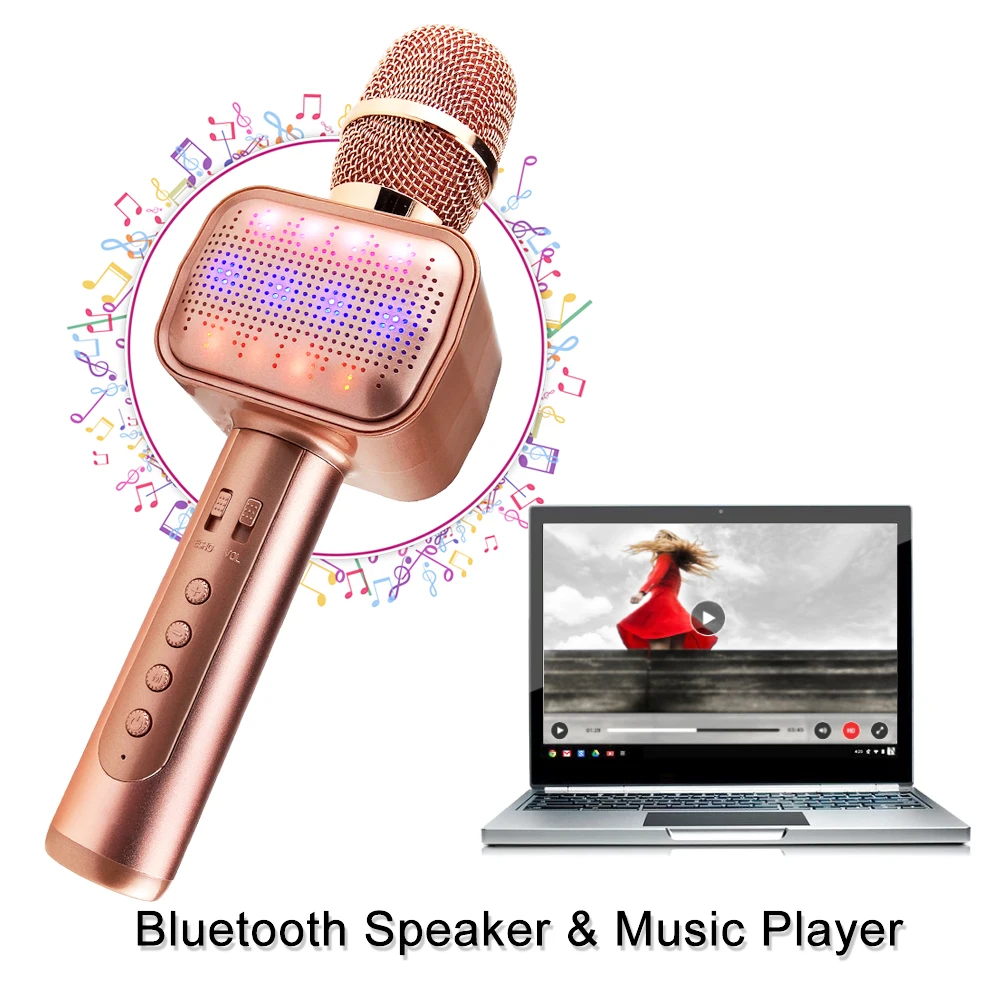Беспроводной микрофон для караоке светильник дискотеки ручной Bluetooth динамик