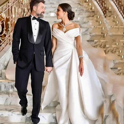 Off-The-Shoulder Pleat Wedding Dresses For Guest 2022 Pleat Chic White Sleeveless Bridal Gowns Floor-Length Drsses Stain платье