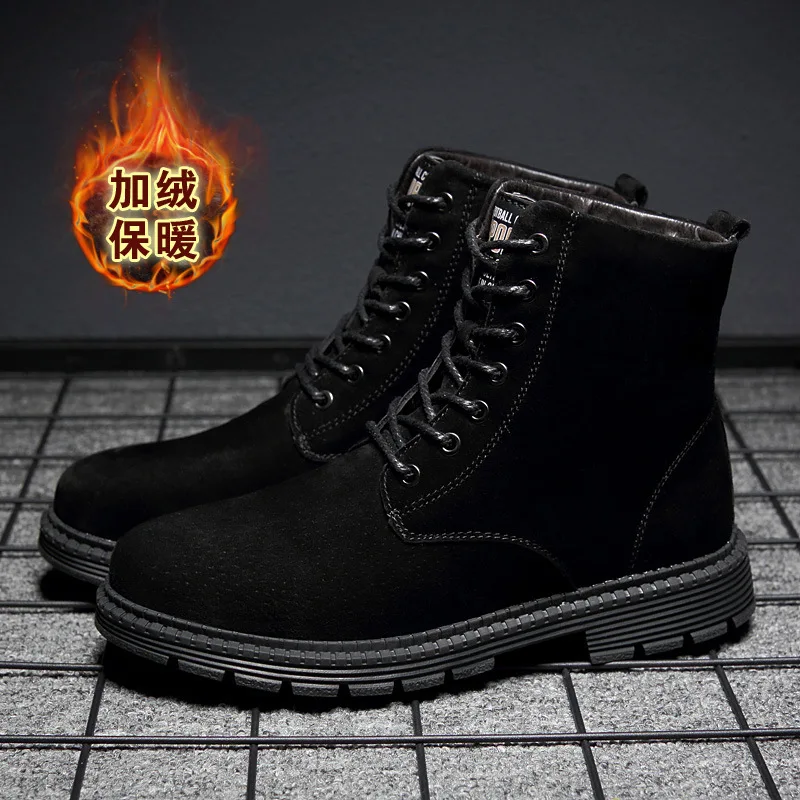 

Winter Martin Boots Men's British-Style Genuine Leather Thick Bottomed Short Boots Hight-top Workwear Snow Boots Fashion Versati
