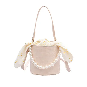 

Women's Solid Color Crocodile Pattern Pearl Handbag Fashion Wild Bucket Bag Casual Shoulder Crossbody Bags Daily Shopping Travel