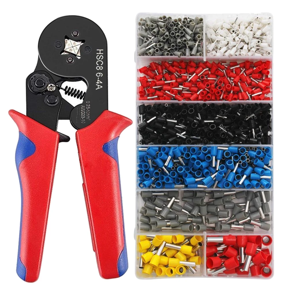 

HSC8 6-4 0.25-10mm2 23-10 AWG Crimping Pliers 1200pcs Terminals For Tube Type Needle Type Terminal Crimp Self-Adjusting Tool