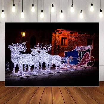 

Mehofond Christmas Photography Background Garland Reindeer Sleigh Street Light Cottage Party Backdrop Photophone Photo Studio