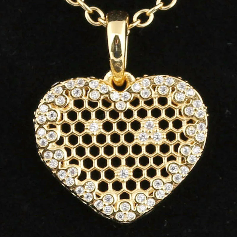

New 925 Sterling Silver Charm Openwork Shine Honeycomb Lace Necklace Pendant Bead Fit Original Bracelet DIY Jewelry
