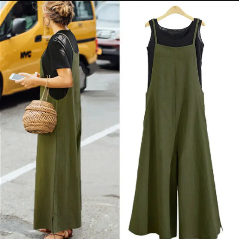 Meihuida Summer Autumn Women Casual Sleeveless Linen Cotton Loose Solid Strap Pants Jumpsuits Overalls Holiday Beach Wear