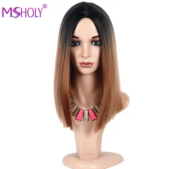 

Short Straight Bob Hair Synthetic Wigs Brown Blonde Pink Ombre Hair Middle Part For Women Cosplay Heat Resistant Wigs Msholy