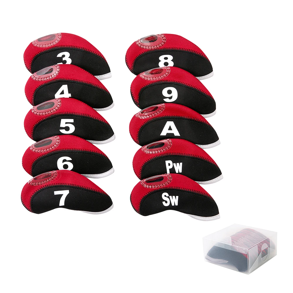 Red With Box 10 шт. Чехлы для клюшек для гольфа Профессиональные портативные аксессуары с номером НЕОПРЕН Спорт на открытом воздухе практичный двухцветный защитный клуб - Цвет: Red With Box