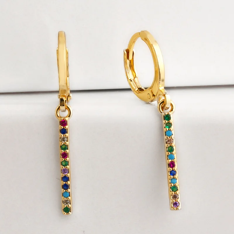 

Small Hoop Earrings Women Colors Cubic Zircon Paved Rainbow Charm Pendant Jewelry Aretes Dainty Huggie Gold Color Earring Stick