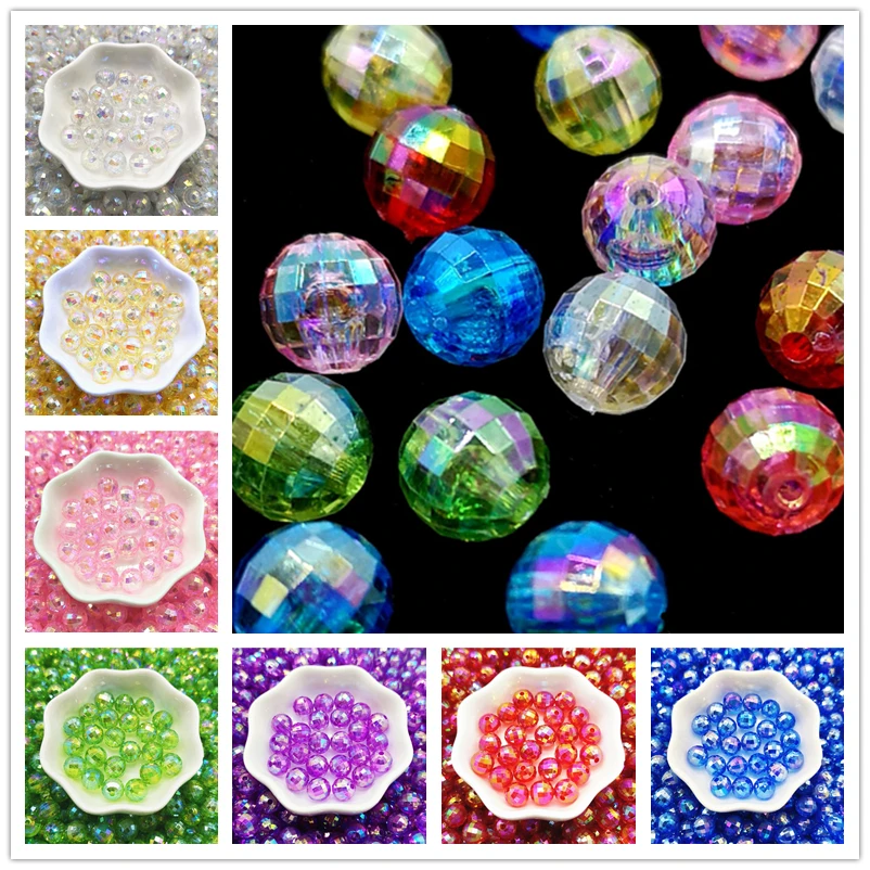 6/810mm Transparent Electroplated Beads AB Color Facet Acrylic  Loose Spacer  for Jewelry Making DIY Bracelet