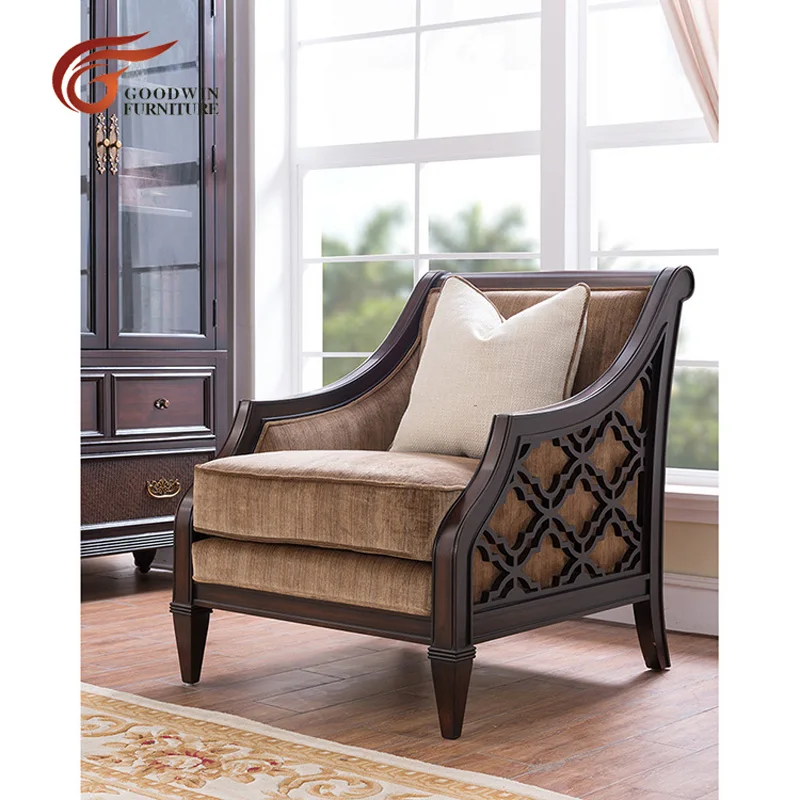 Мебель для гостиной из красного дерева ткань и бархат диван с деревянной витрина демонтрационный шкаф и гостиная стол WA365 - Цвет: 1 Seater Sofa