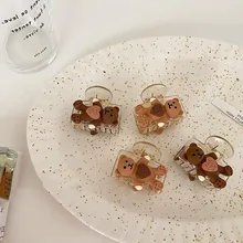 

2021 New Acrylic Hair Claws Crab Clamps Claw Clips Women Girls Cartoon Bear Hair Clips Square Hairdress Hair Styling Tool