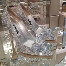 Nowe buty z kryształkami kopciuszka damskie szpiczaste seksowne buty panny młodej damskie buty na wysokim obcasie kobiece srebrne buty ślubne ze strasami