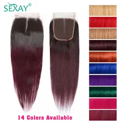 Sexay Light Brown Lace Closure Baby Hair Brazilian Remy Human Hair Ombre Color Blonde Green Blue Red Burgundy 4x4 Lace Closures