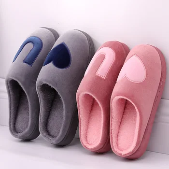 

Women Indoor Slippers Winter Slippers LOVE Design Floor Slides Winter Warm Slippers Couple's Slides Winter Cotton Warm Slides