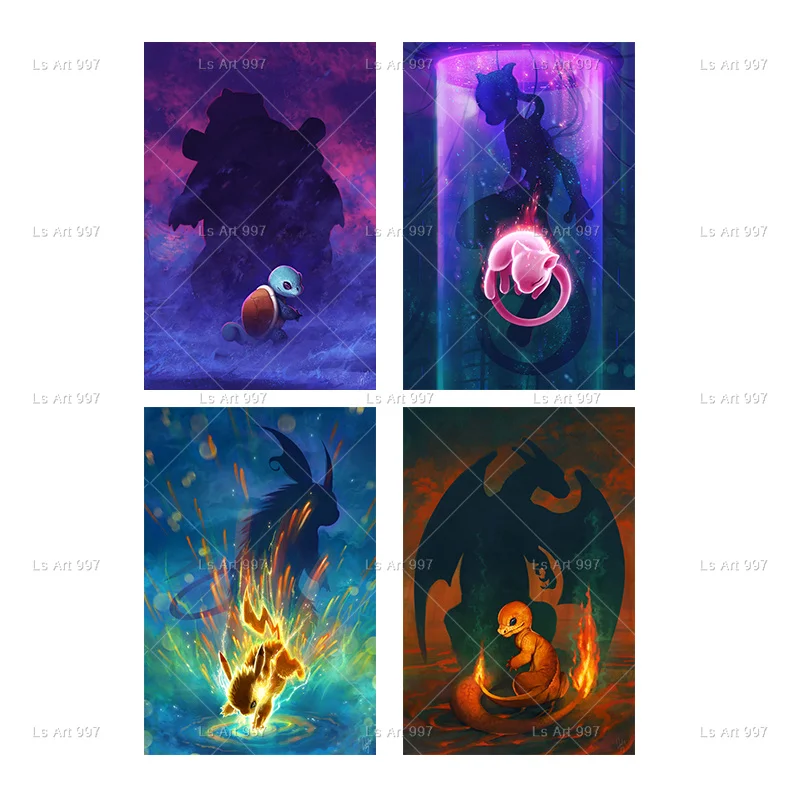 Постер с покемоном из японского аниме Пикачу Бульбазавр эволюция настенная