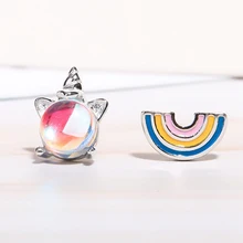 Серебряные серьги, ослепительные серьги-гвоздики в виде единорога, 925, асимметричные радужные серьги-гвоздики для женщин и девушек, милые ювелирные изделия, вечерние, подарок