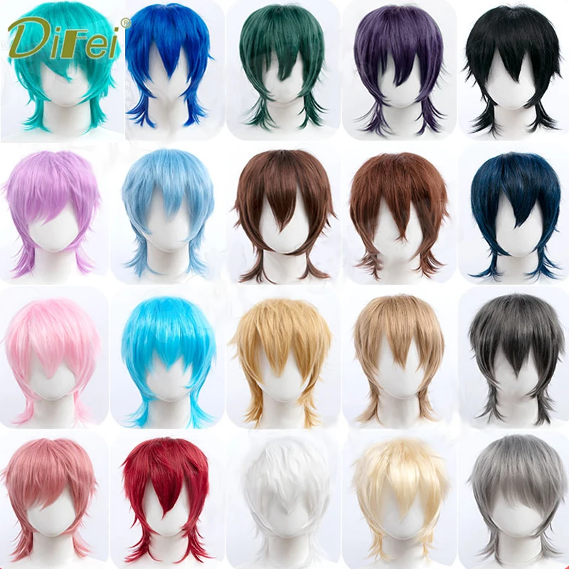 Synthetic Hair Wigs Black Red Pink Short Straight For Boy Party Cosplay