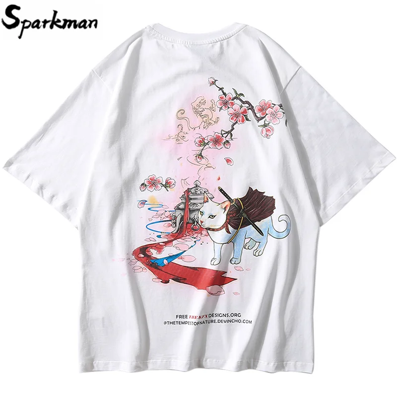 2019 хип хоп Мужская футболка уличная японская аниме воин футболки с котами Harajuku