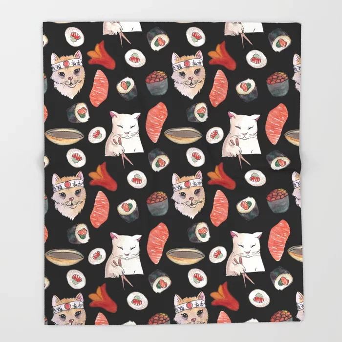 

Cat Cartoon Throws for Sofa Cute Kids Design Sushi Cats Blankets Christmas Decorations for Home Custom Blanket