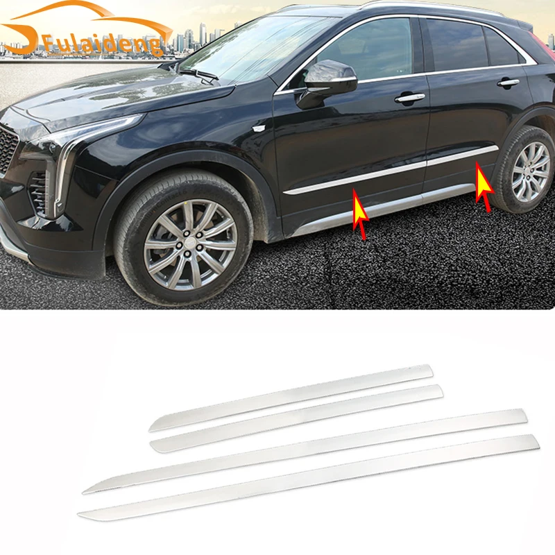 4 шт. для Cadillac XT4- нержавеющая сталь хромированная Боковая дверь Корпус нижняя полоса крышка отделка автомобиля Стайлинг Аксессуары