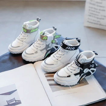 

Unisex Casual Shoes Boy Girl High Top PU Leather Fashion Sport Shoes Student Set Foot Non-slip Wear-resistant Waterproof Shoes