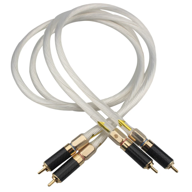 Hi Fi аудиокабель 5NOCC один кристалл серебристый RCA кабель позолоченный адаптер из углеродного волокна|Кабели