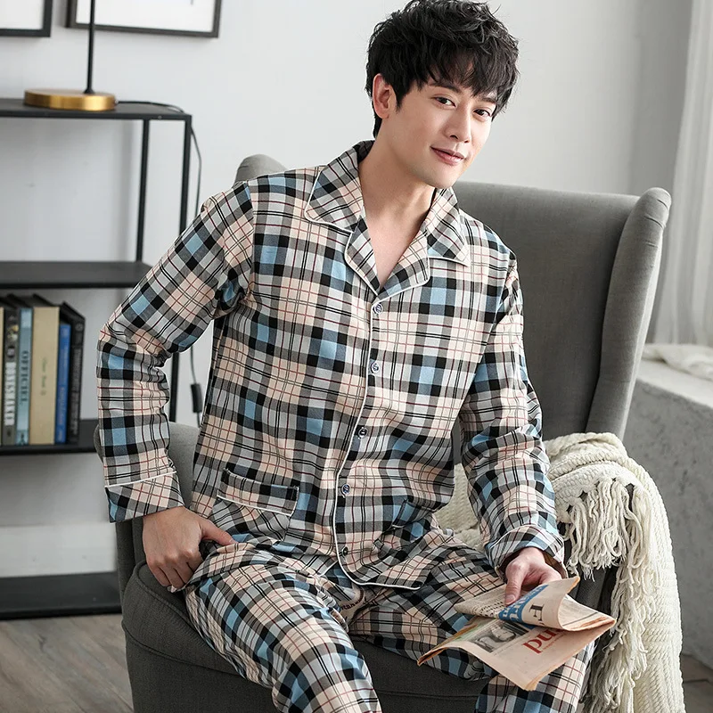 

77044 # Color Small Cardigan Am Men Long Sleeve Casual Tracksuit Pajamas Two-Piece Set Series