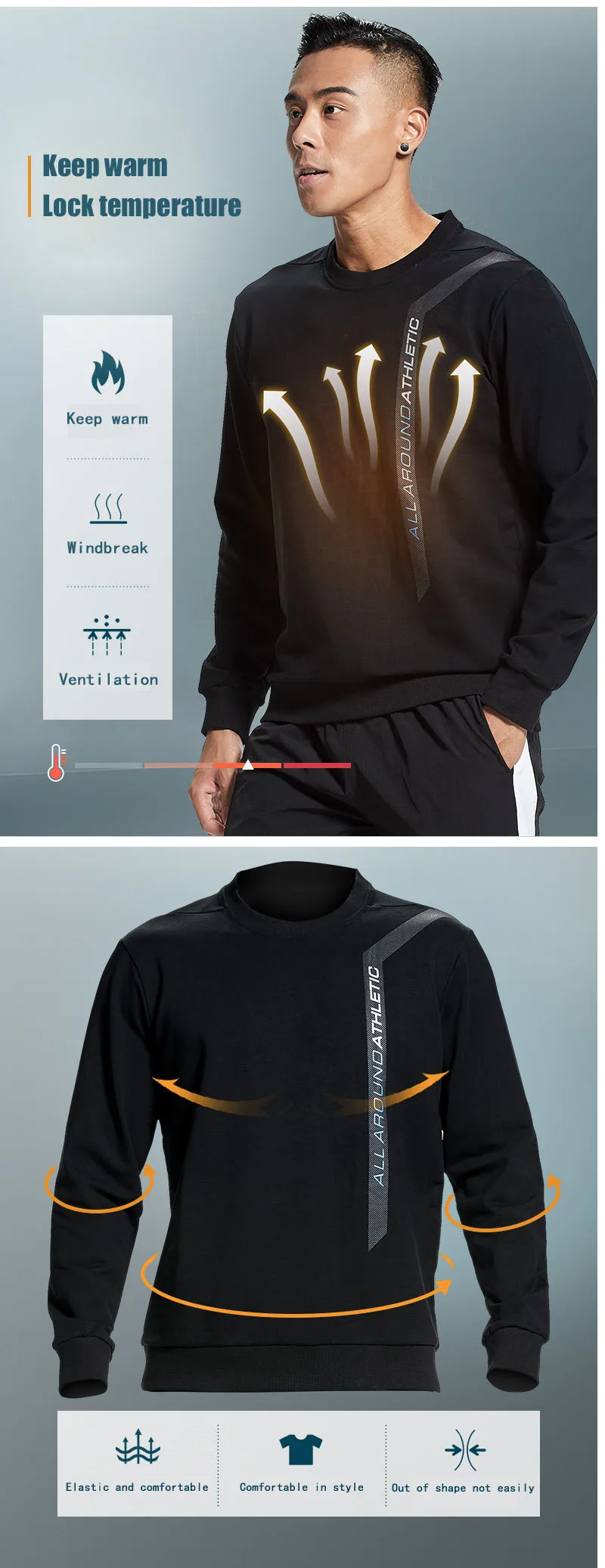 Sportswear men Pullover autumn winter new round neck Gym training casual loose long sleeve trend Outdoor hiking camping top