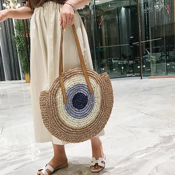 

2020 Round Straw Bags Women Summer Rattan Bag Handmade Woven Beach Bag Circle Bohemia Handbag Bali bolso paja#30