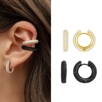 

Luxurious 925 Sterling Silver Simple Design Hoop Earrings For Women Full Paved AAA Cubic Zircons France Brand New Party Jewelry