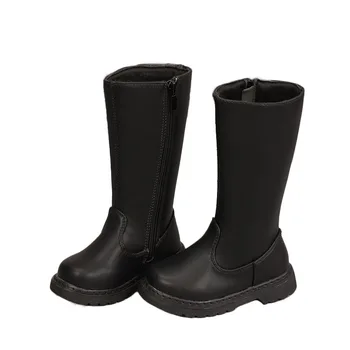 

Spring Autumn Children's boots 2019 winter new girls kids plus velvet warm Student princess high leather boots baby cotton shoes