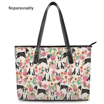 

Nopersonality Floral Corgi /Bulldog Printed Shoulder Bag Fashion Woman Casual Tote Bag PU Leather Travel Hand Bag for Female
