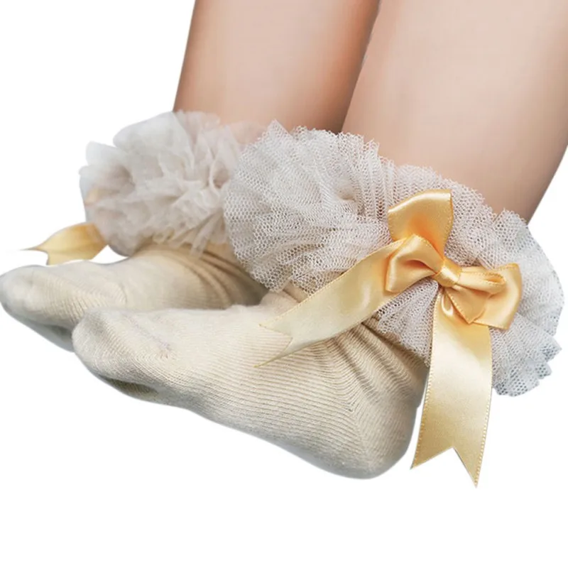 Короткие носки для маленьких девочек; кружевные хлопковые носки с бантом для малышей - Цвет: 1