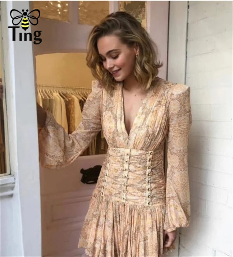 Tingfly Vogue модное сексуальное мини-платье с глубоким v-образным вырезом и цветочным рисунком летнее приталенное короткое платье с оборками на подоле винтажные повседневные платья