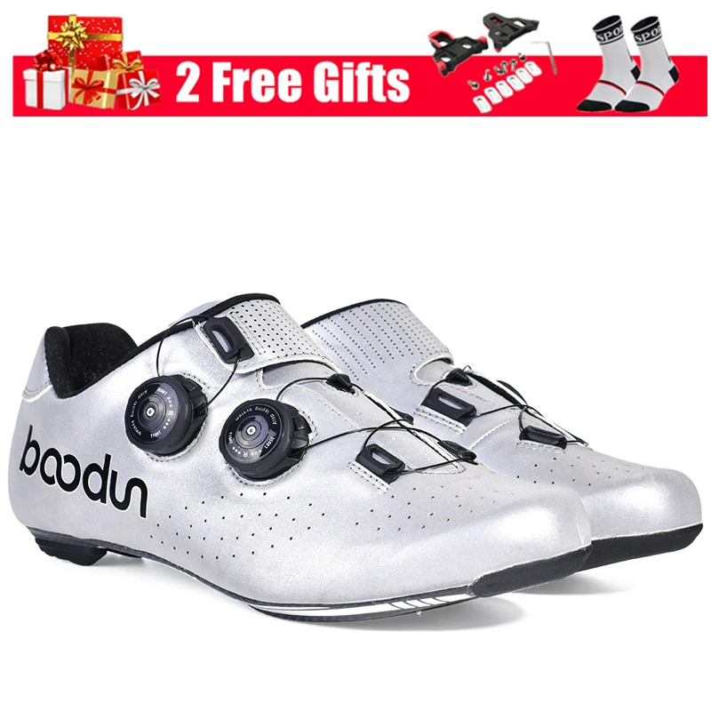 

BOODUN Reflective Men Road Bike Shoes Carbon Fiber Sole Ultralight Cycling Shoes Self-lock Triathlon Road Bicycle Racing Shoes