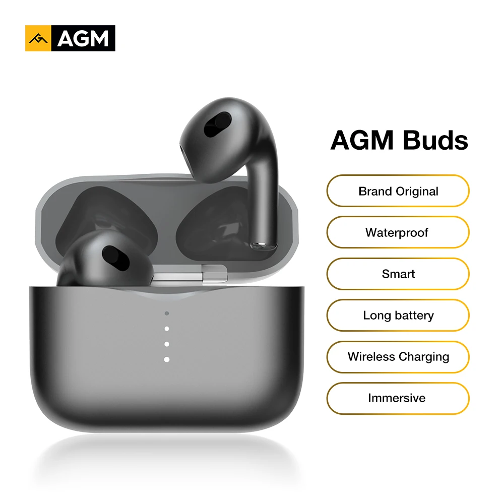 Беспроводные наушники AGM Buds. Водонепроницаемые bluetooth в комплекте с зарядным