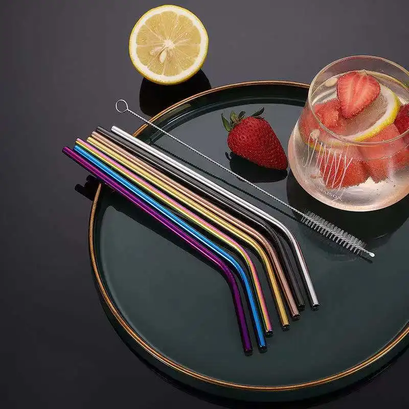 Orrdiffi 12 Pailles en Inox,Paille Reutilisable,Métalliques Colorées