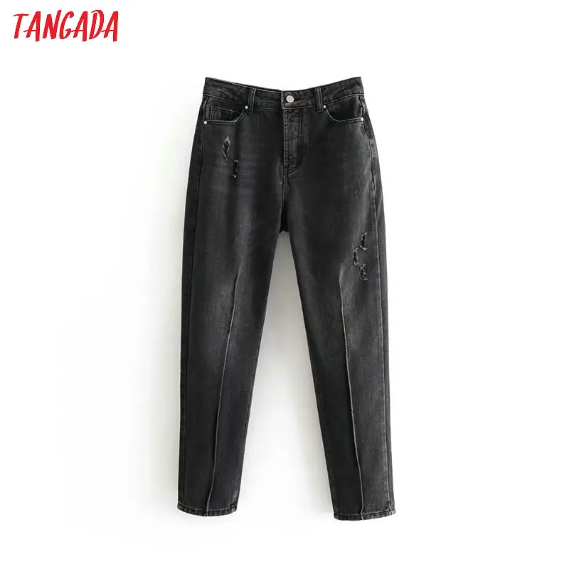 Tangada, модные женские черные рваные джинсы, длинные брюки, эластичная талия, уличная одежда, женские джинсовые штаны с дырками, 6P60