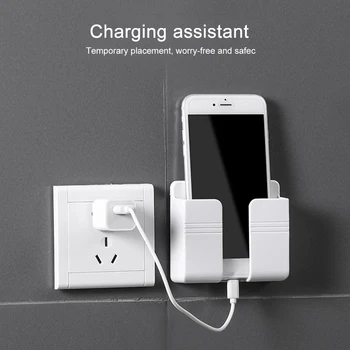 Wall Mounted Mobile Phone Charging Organizer Remote Control Storage Box Multifunction Stand Rack Phone Plug Wall Holder 1