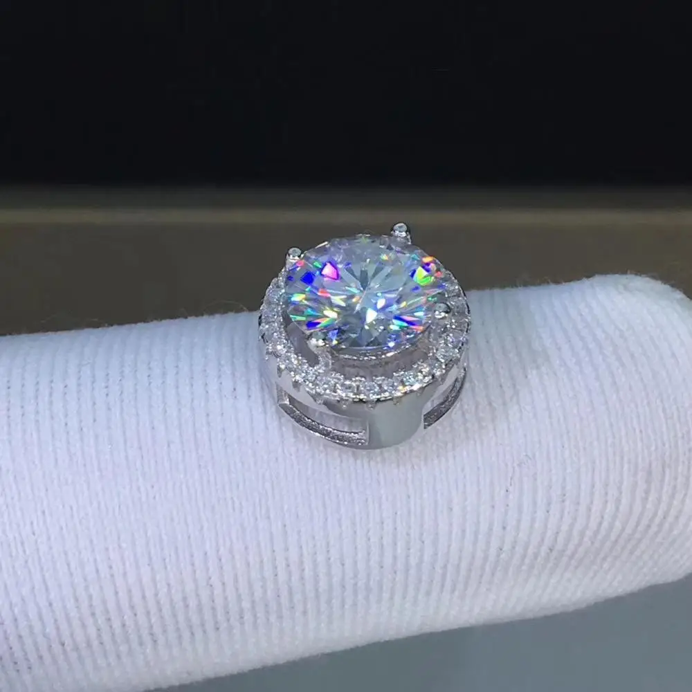 Poetry Of Jew Store Round Silver Moissanite Pendants 1ct D VVS Luxury Moissanite Weding Pendants for Women
