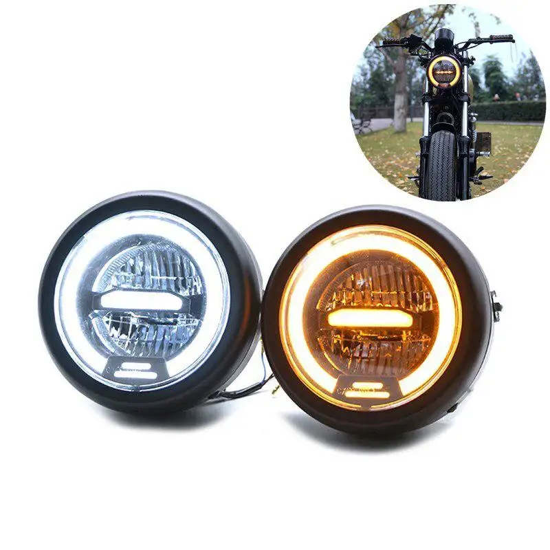 

1PCS Metal LED Retro Motorcycle Headlight Universal Cafe Racer Vintage Motorcycle LED Headlamp Round Head Lamp Turn Signal light