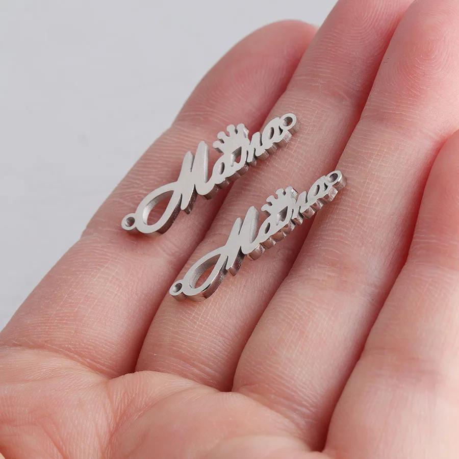 5 шт., 7,5*26 мм, зеркальная полировка, нержавеющая сталь, полые буквы "Мама", соединитель, Шарм для ожерелья/браслета, сделай сам, Женские Ювелирные изделия ручной работы