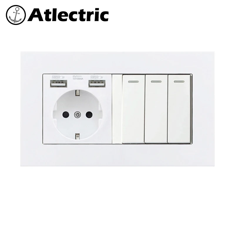 Atlectric DE ЕС розетка для зарядки с двумя портами USB-1 шт./2/3/4 ряда 1 2 Way кнопочный переключатель выключатель света лампы ПК Панель двойной разъем переходник usb,разетка с usb для дома,розетки кнопка включения