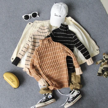 

90-130cm height new 2019 autumn winter thick warm turtleneck striped boys sweater