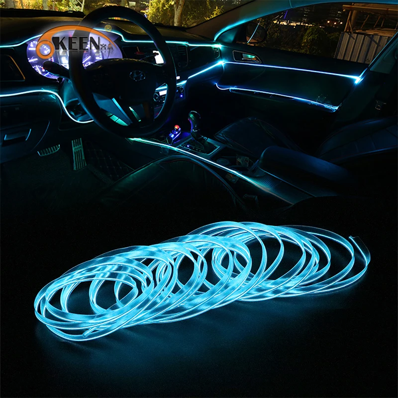 Blackr 1M Car Interior Lighting Auto LED Strip Garland EL Wire Rope Tube Line Flexible Neon Light 12V for Car Party Decoration （Blue） 