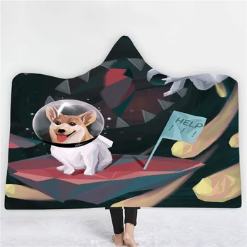 

Space Astronaut Hooded Blanket Cats Dogs Fleece Blanket 3D Print Rocket Throw Blanket Christmas Gift Home Decor Wearable Blanket